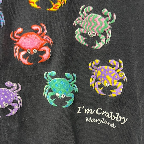 Vintage Black T-Shirt with “I’m crabby” Colorful Crab Design 2XL - Picture 2 of 5